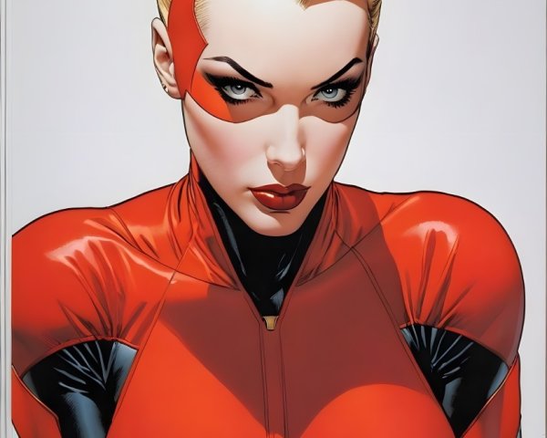 Powerful Female Superhero in Red and Black Costume