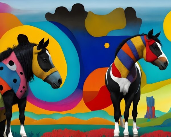 Imaginative Horses with Abstract Colorful Background