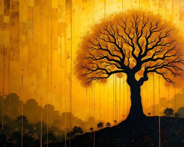 Silhouette of a Tree Against a Vibrant Sunset