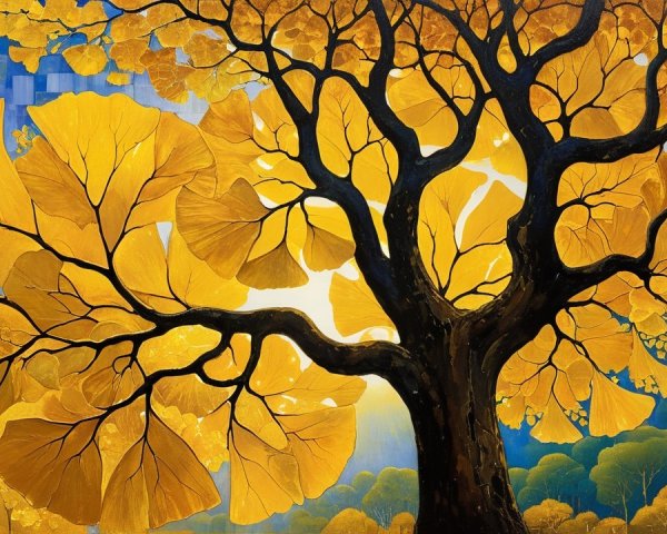Vibrant Ginkgo Tree with Golden Leaves in Autumn