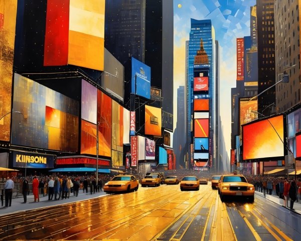 Vibrant Times Square Urban Scene with Colorful Billboards