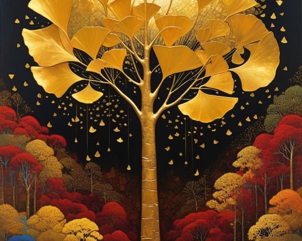 Majestic Golden Ginkgo Tree Against Vibrant Backdrop