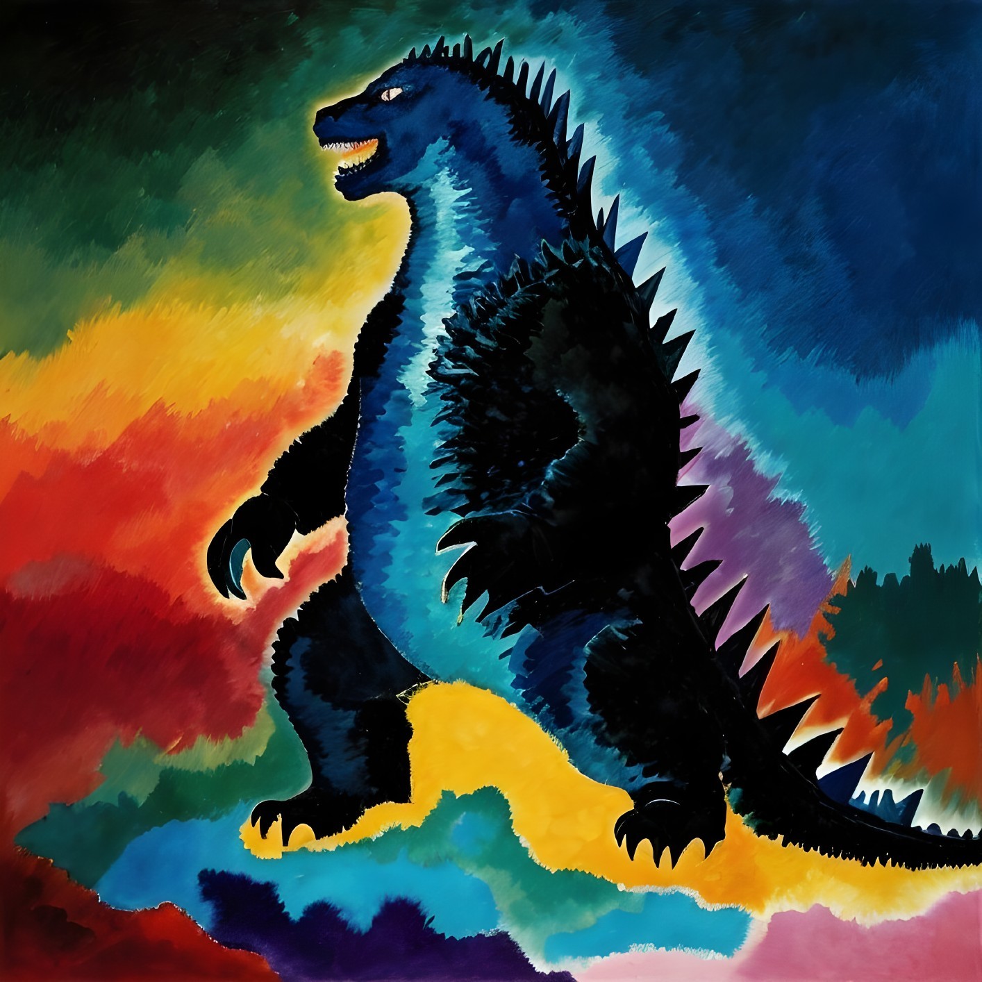 Giant Monster Illustration with Colorful Background