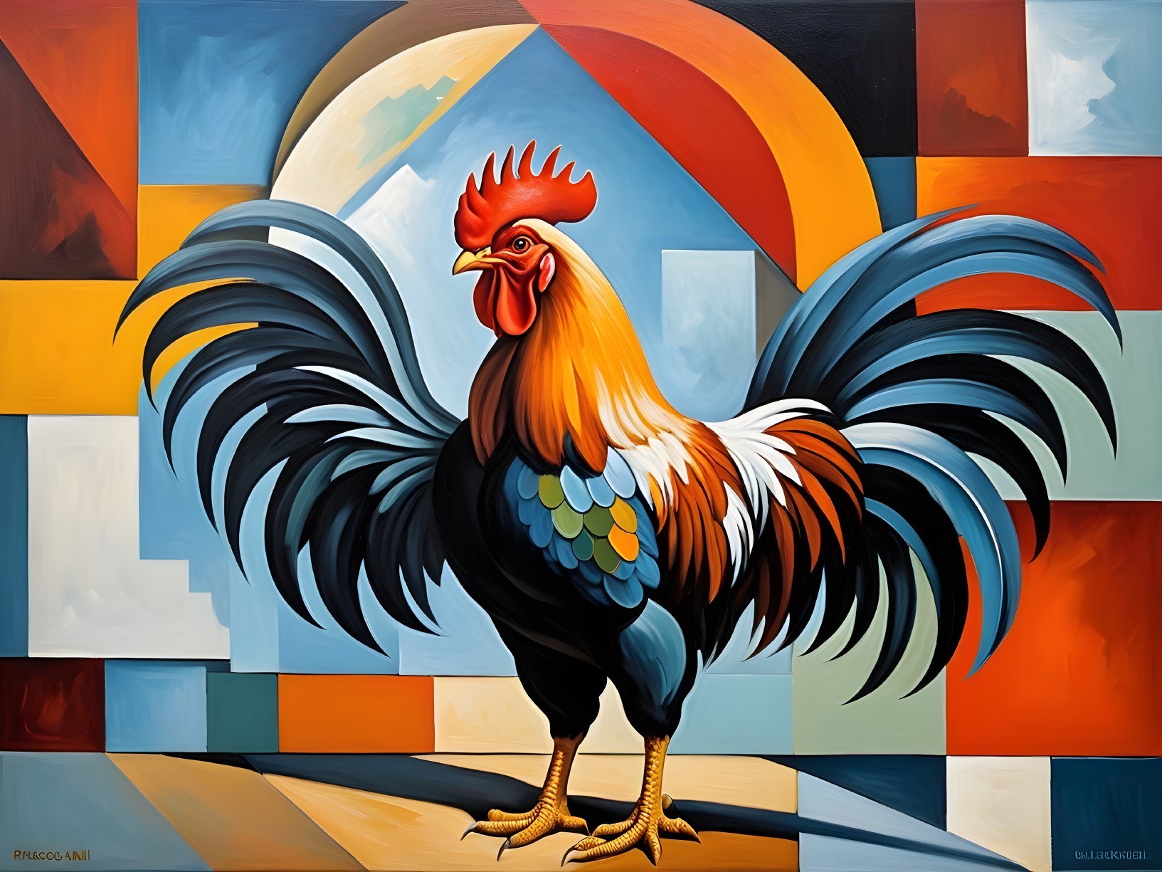 Vibrant Rooster in Colorful Abstract Background
