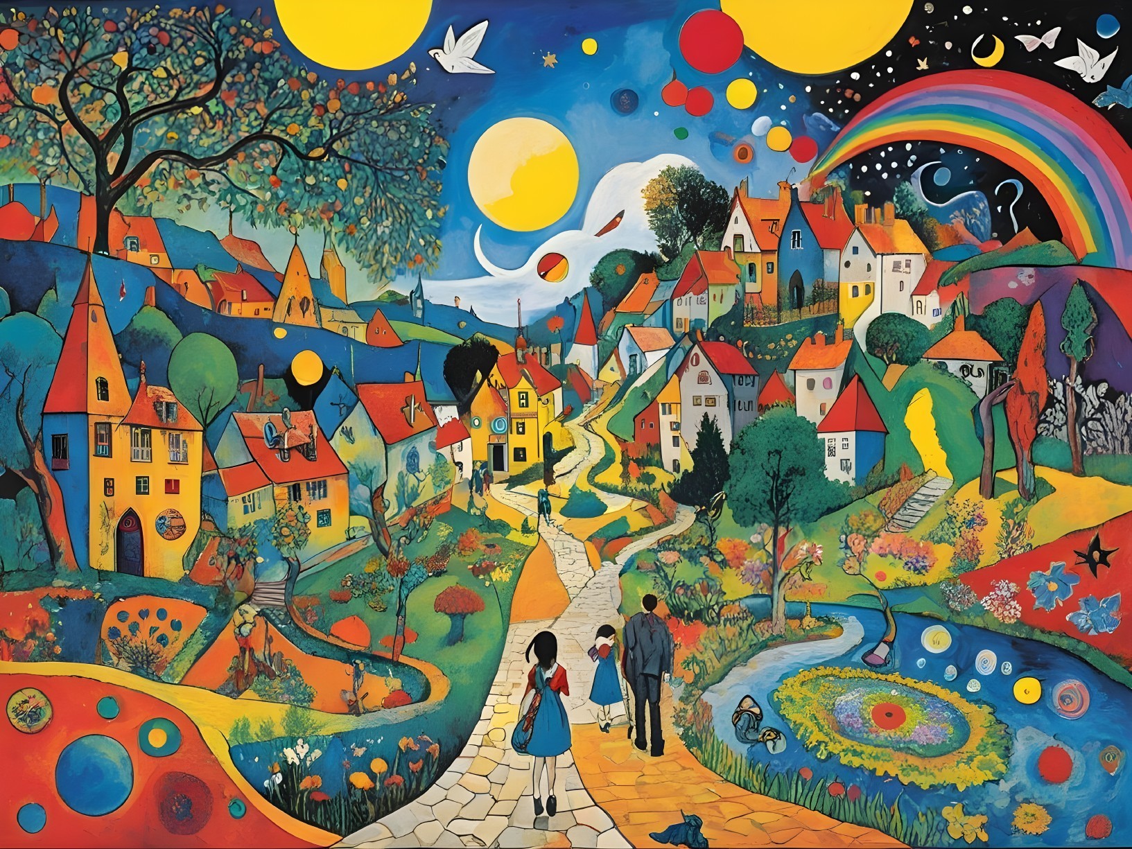 Vibrant Whimsical Landscape with Colorful Elements