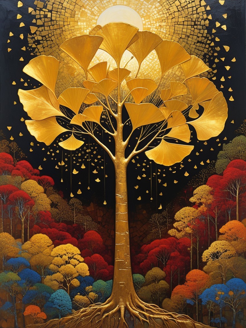 Majestic Golden Ginkgo Tree Against Vibrant Backdrop