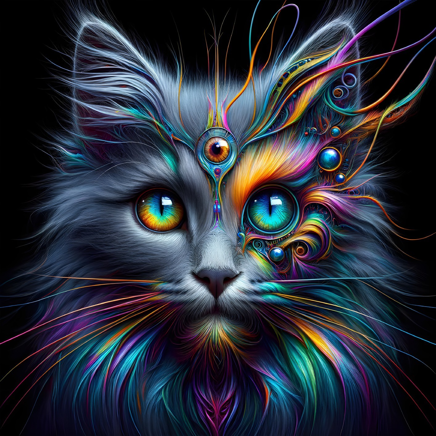 Stylized Cat with Colorful Intricate Design Elements