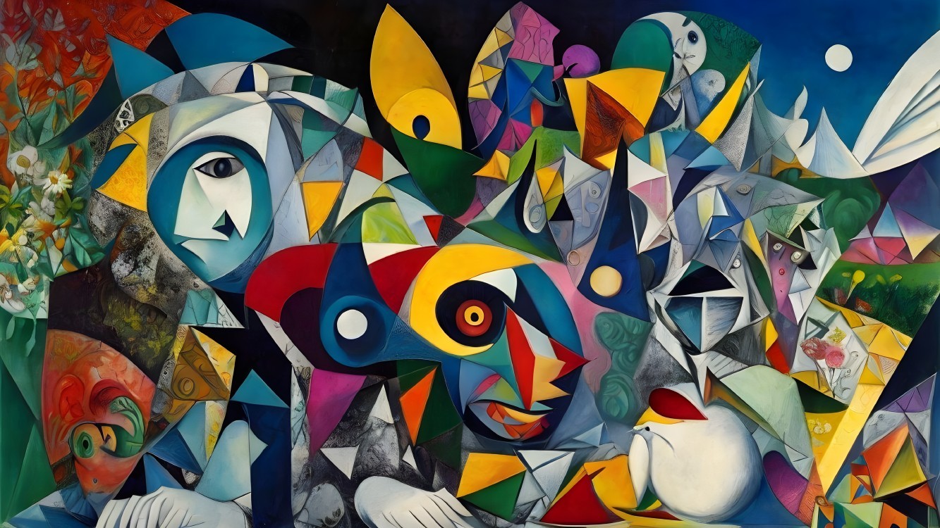 Vibrant Abstract Composition with Angular Shapes and Colors