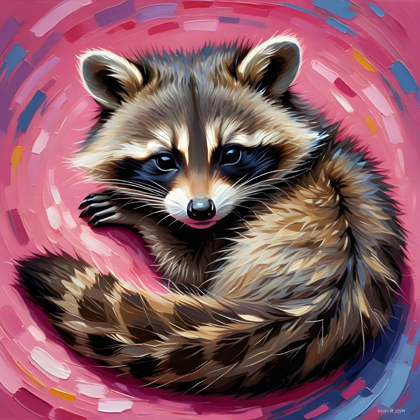 Colorful Raccoon Illustration with Swirl Background