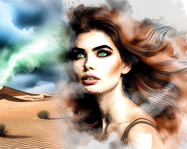 Artistic portrait of a woman in a desert landscape