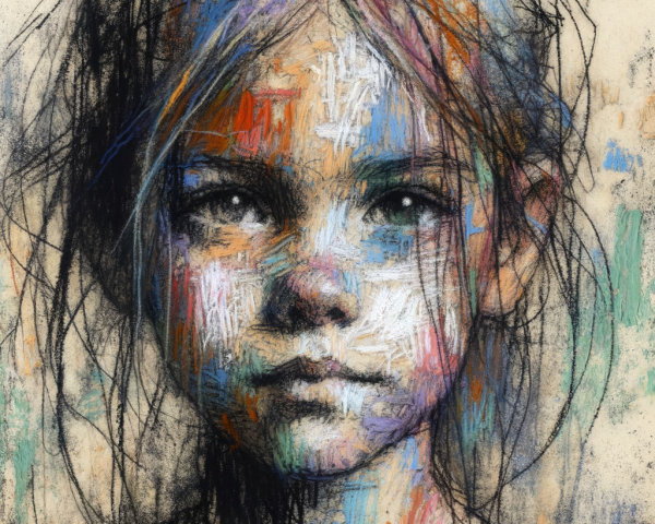 Portrait of a Young Girl with Expressive Eyes and Colors
