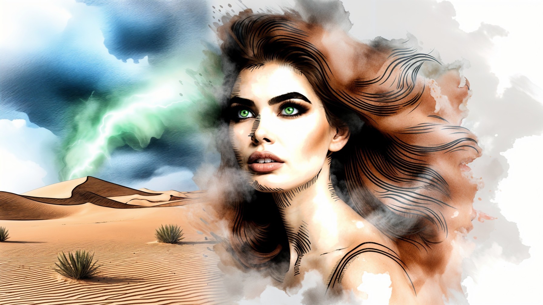 Artistic portrait of a woman in a desert landscape