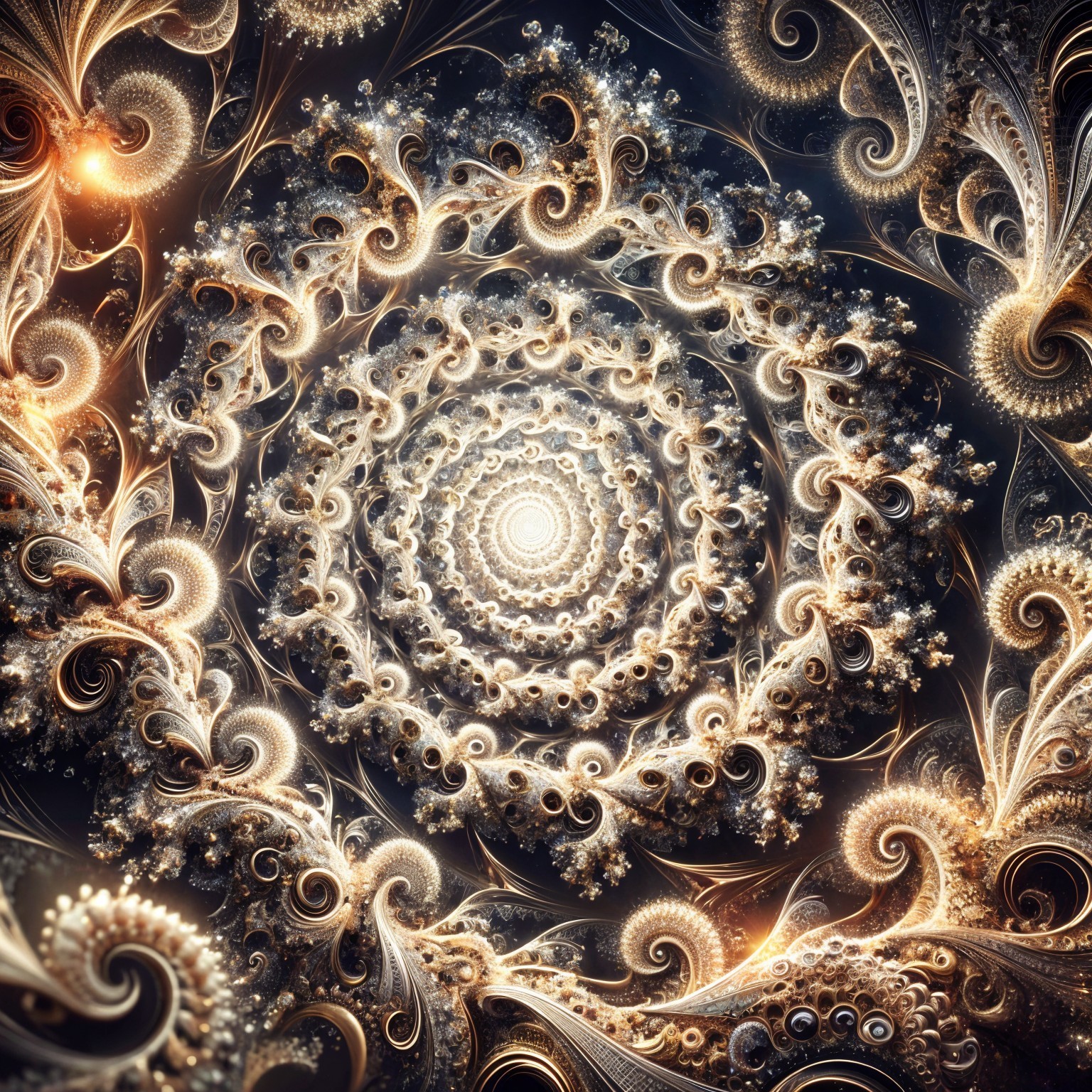 Intricate Fractal Design with Golden and Dark Tones