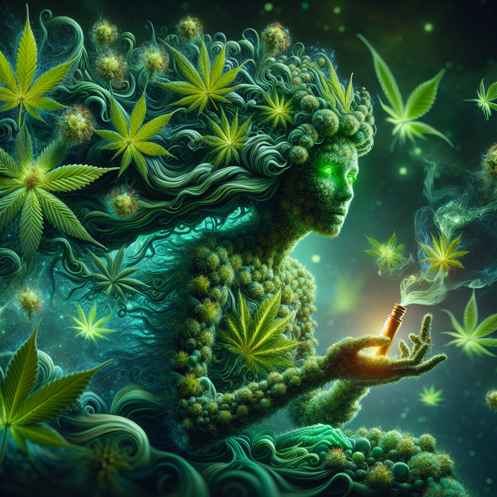 Ethereal Figure Amidst Lush Foliage and Cannabis Plants