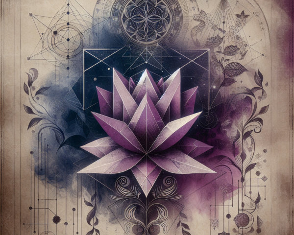 Geometric Design with Purple Lotus and Mystical Symbols
