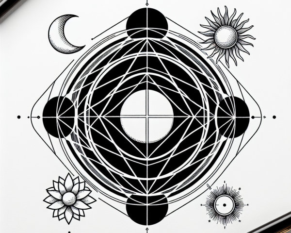 Symmetrical Black and White Geometric Mandala Design