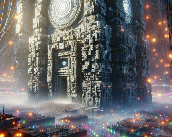Futuristic Monument with Intricate Patterns and Lights