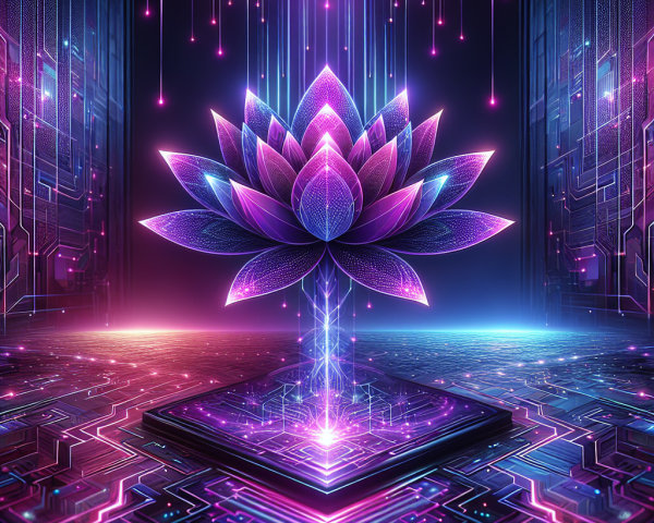 Digitally Rendered Lotus Flower with Geometric Patterns