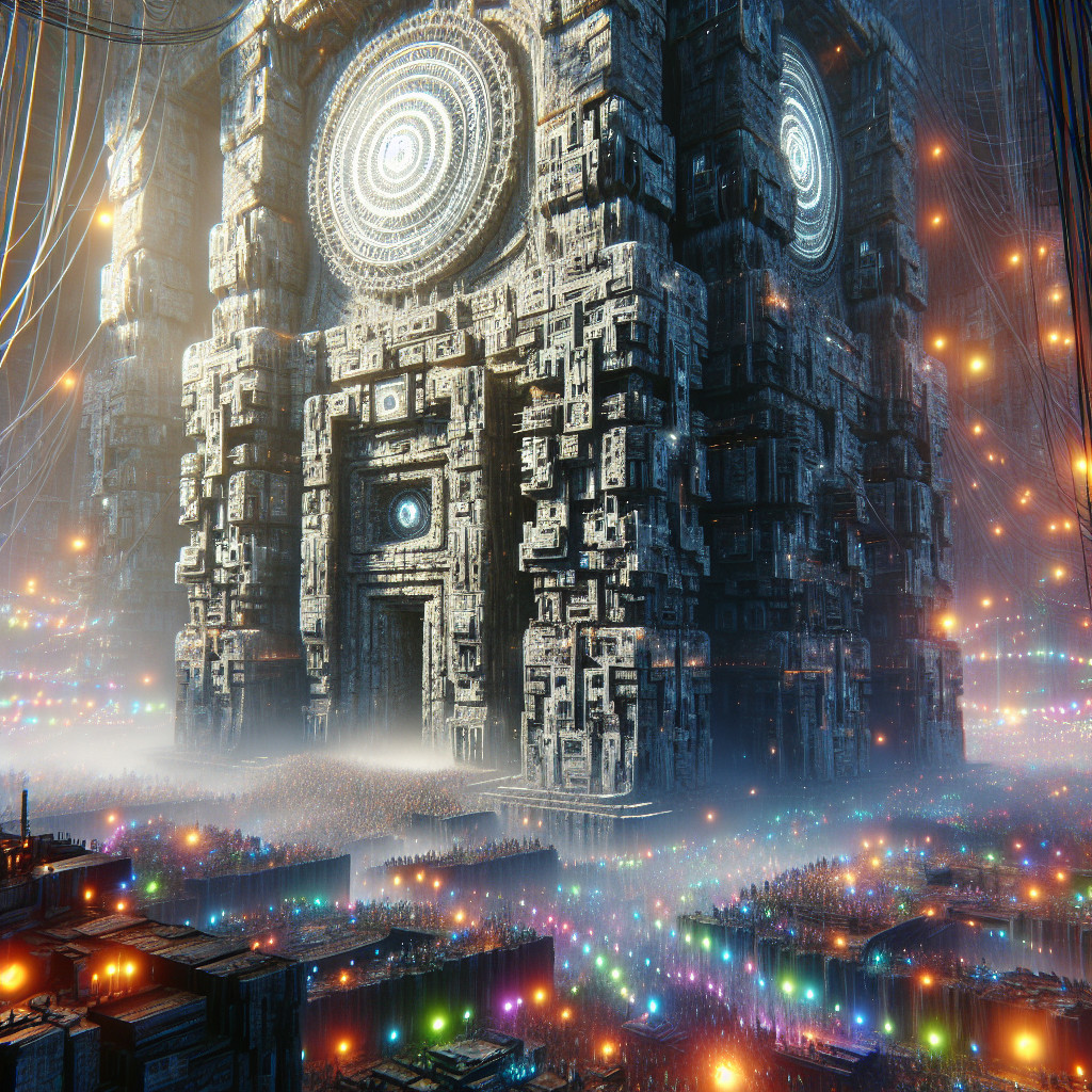 Futuristic Monument with Intricate Patterns and Lights