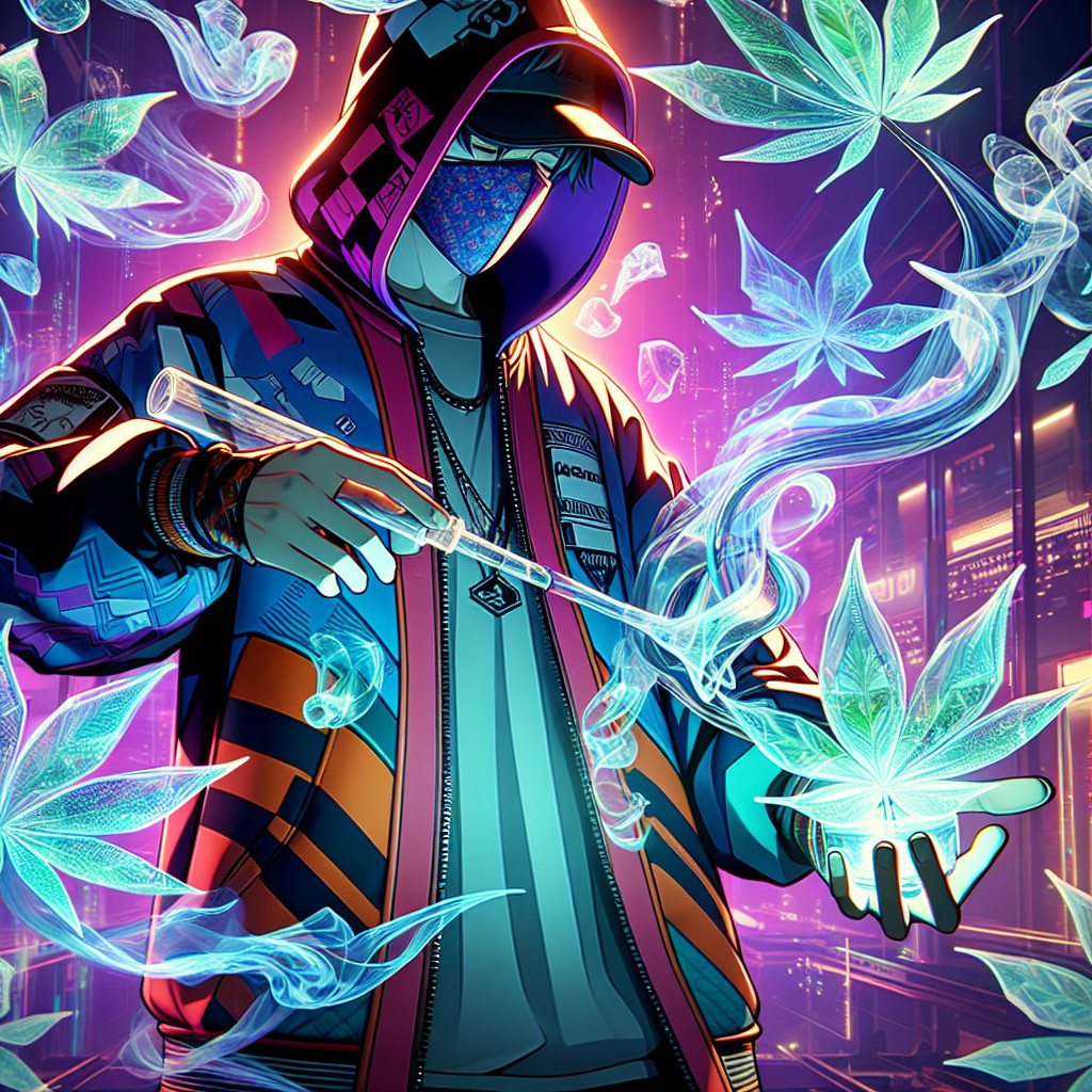 Futuristic Scene with Colorful Hoodie and Ethereal Leaves