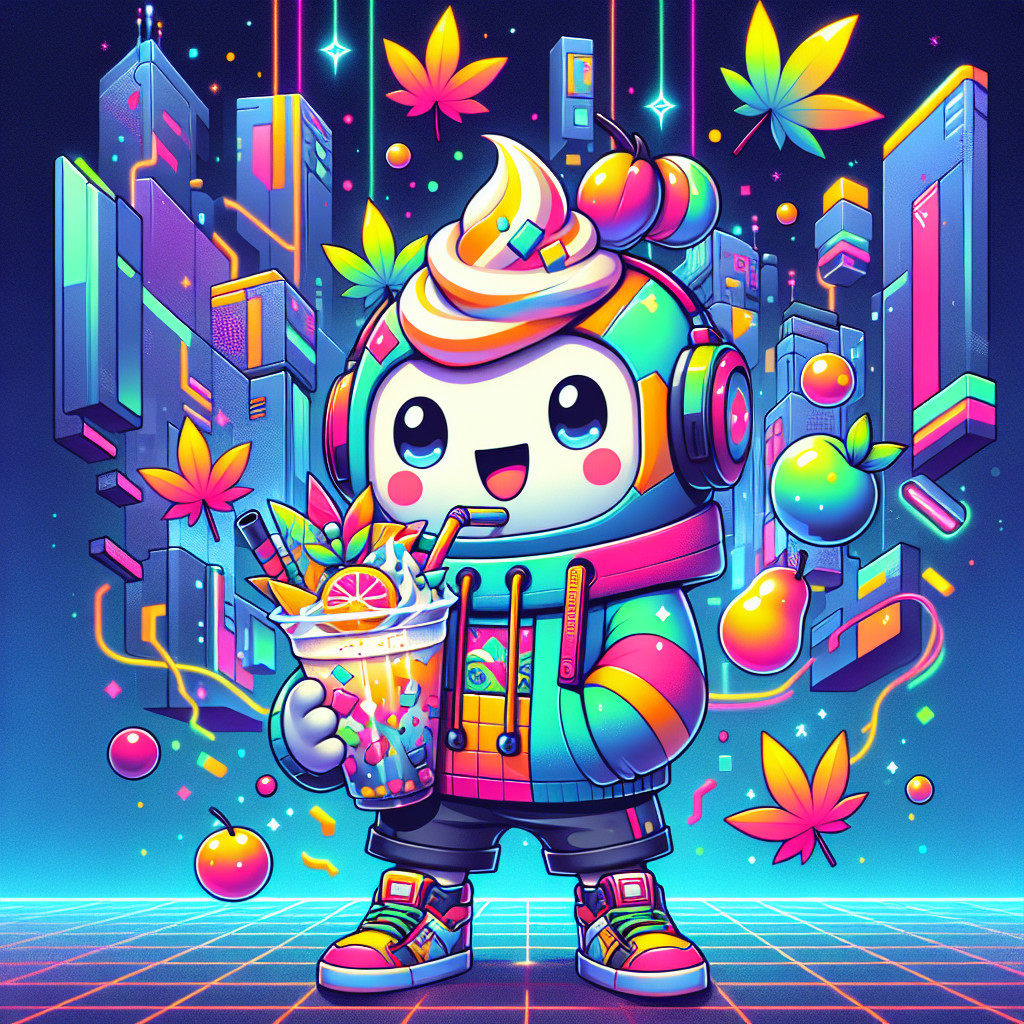 Cartoon Character in Neon Futuristic Cityscape