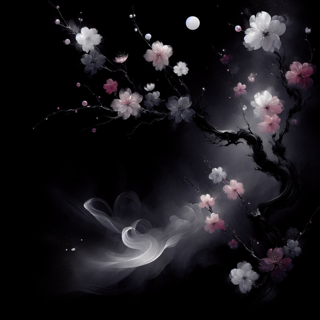 Abstract Cherry Blossom Branches on Dark Background