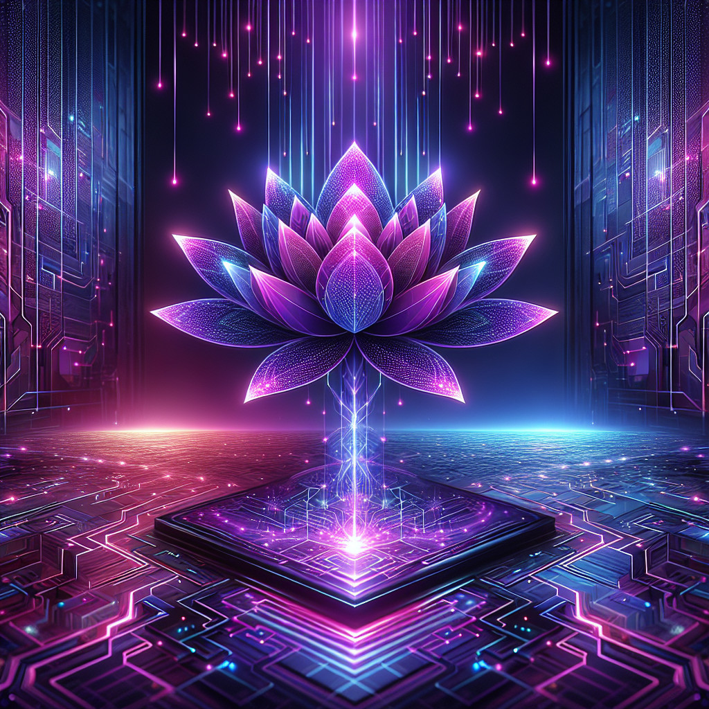 Digitally Rendered Lotus Flower with Geometric Patterns