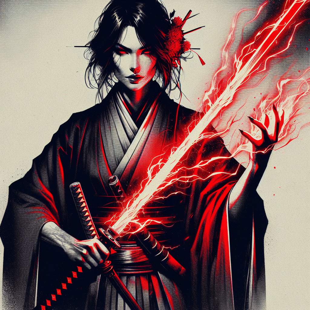 Fierce warrior with glowing katana and dynamic energy