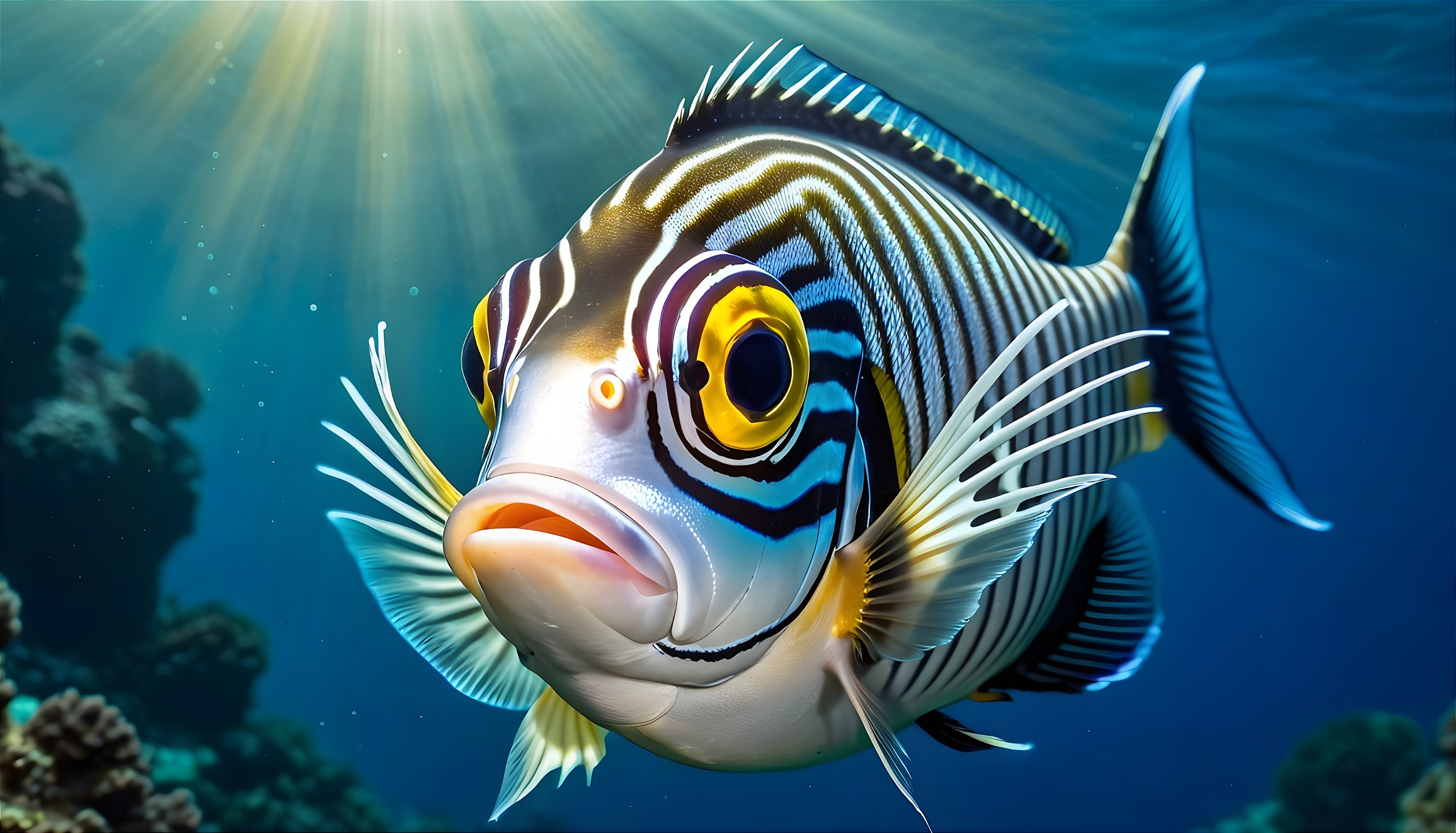 Colorful fish swimming in clear blue waters