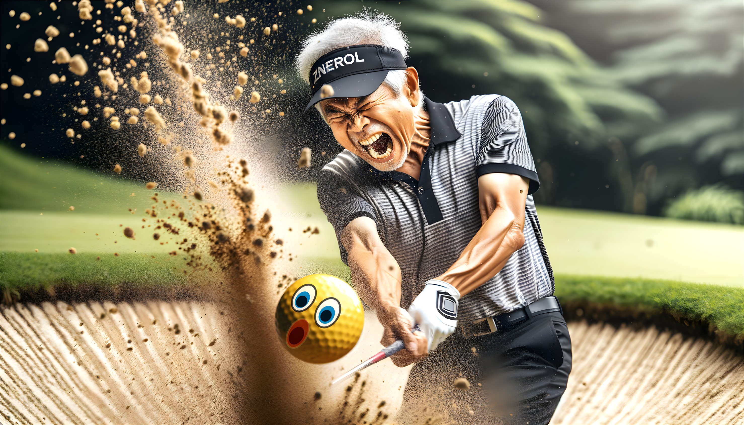 Golfer Hitting Cartoon Golf Ball from Sand Bunker