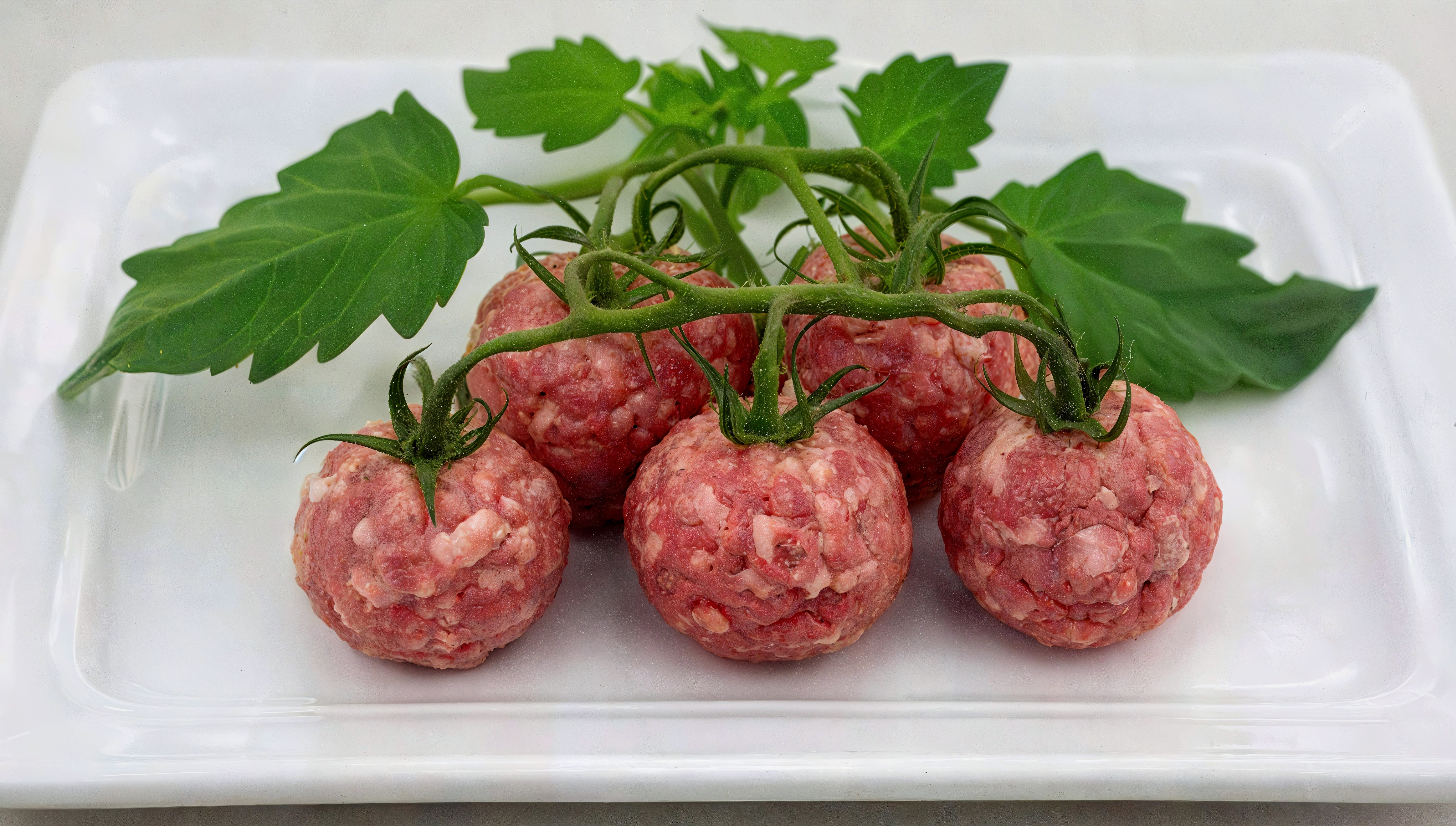 Raw Meatballs Resembling Tomatoes on a Plate