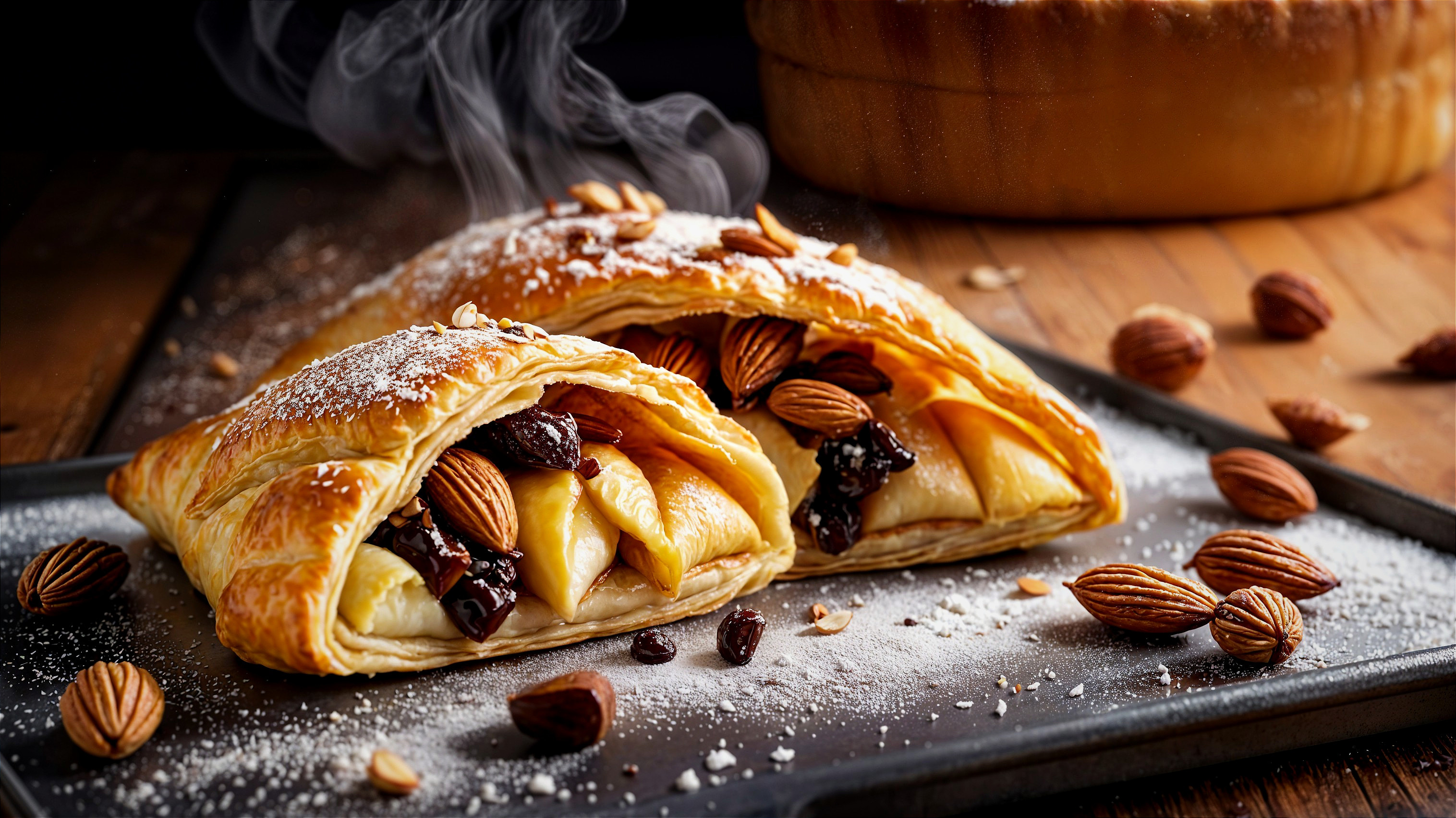 Golden Pastries with Almonds and Sweet Jam Layers