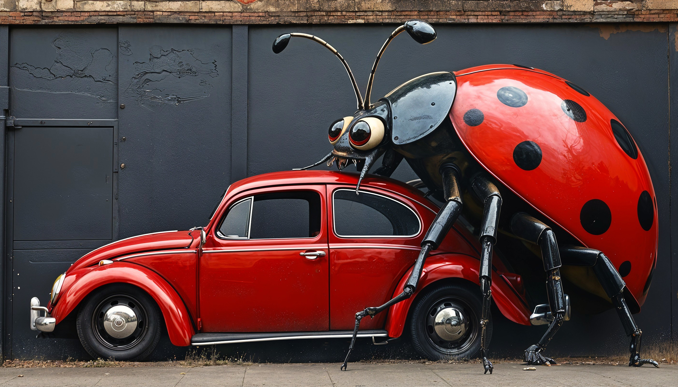 Vibrant Ladybug Mural on Classic Volkswagen Beetle
