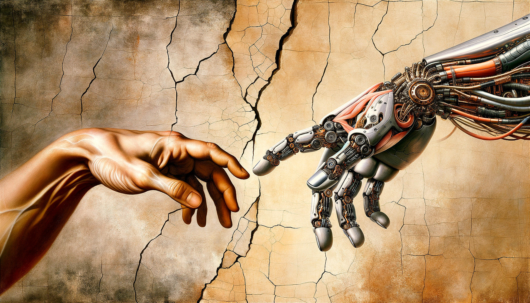 Human and Robotic Hands in Dramatic Contrast