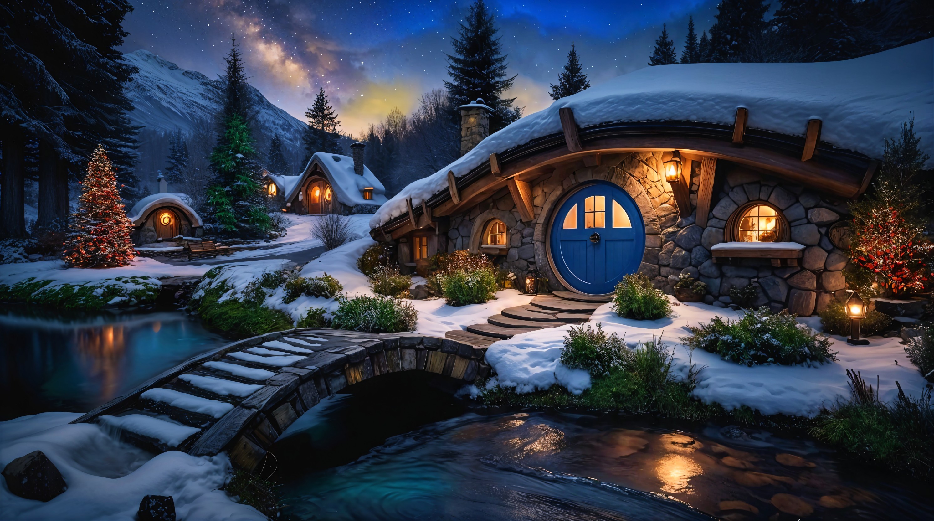 Charming Stone Cottages in a Snowy Winter Landscape