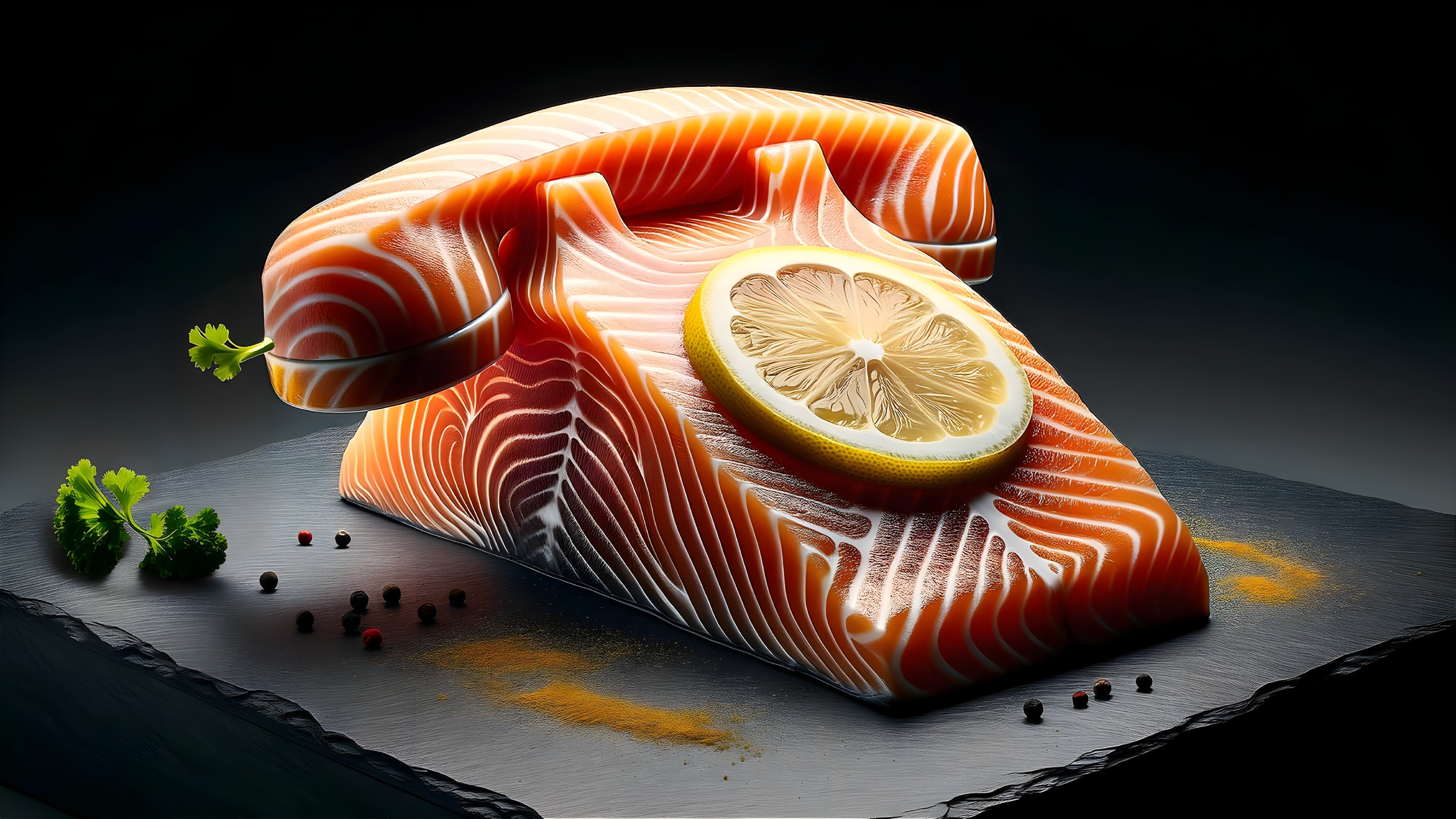 Vibrant Salmon Telephone with Lemon and Herbs Design