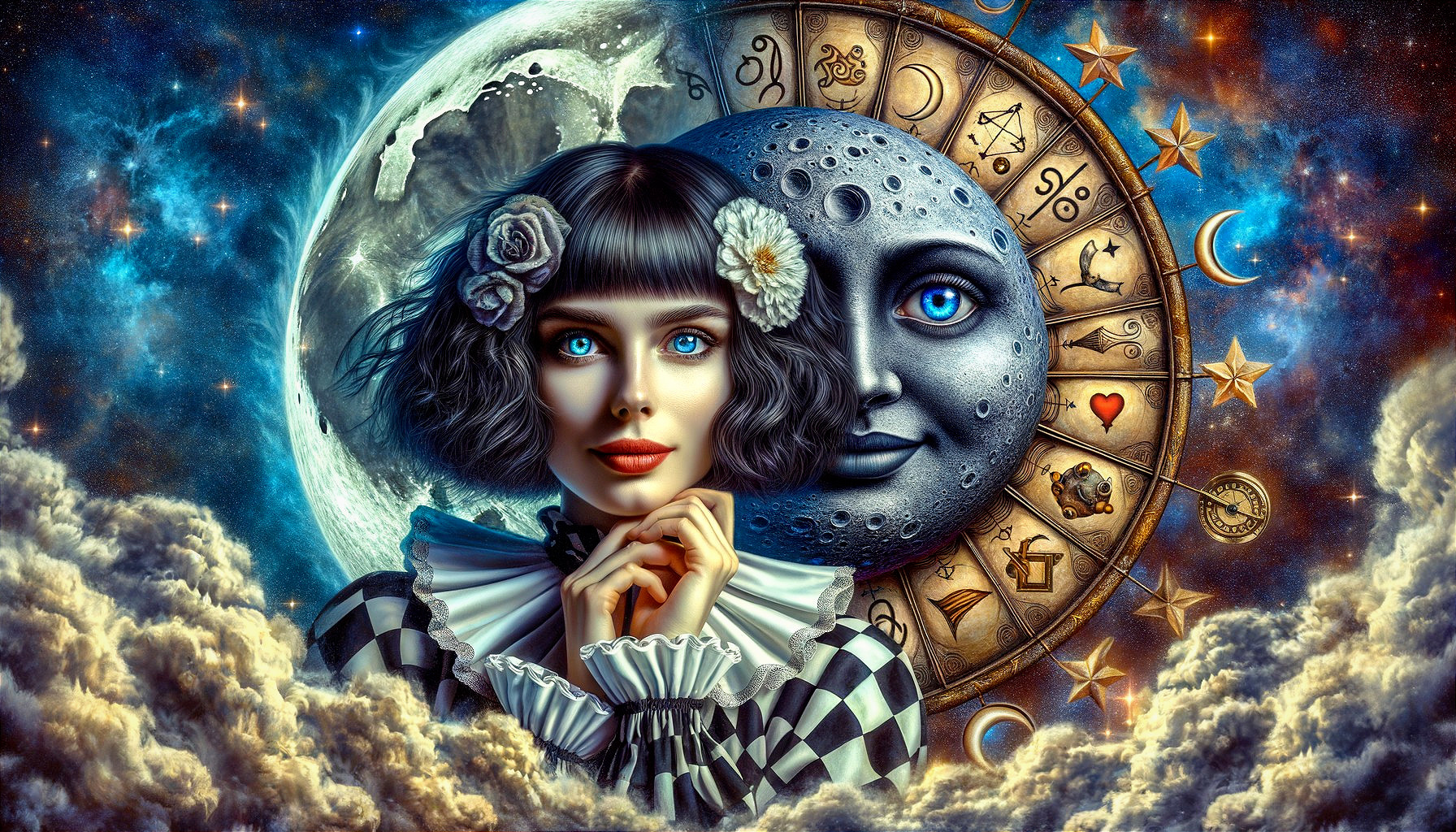 Mystical Portrait of Woman with Cosmic Elements