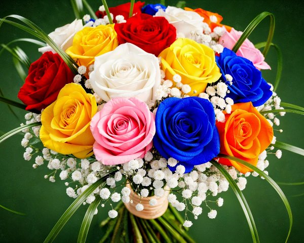 Vibrant Floral Bouquet with Various Colorful Roses