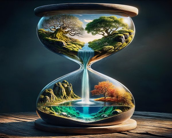 Artistic Hourglass Depicting Two Serene Landscapes
