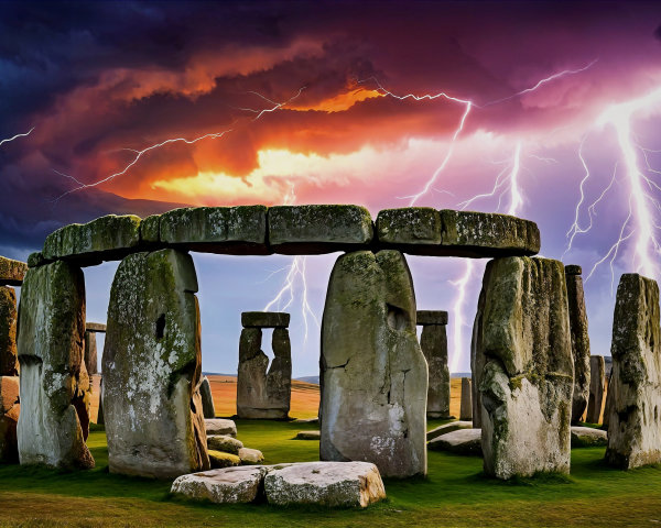 Stonehenge at Night Under Dramatic Stormy Skies