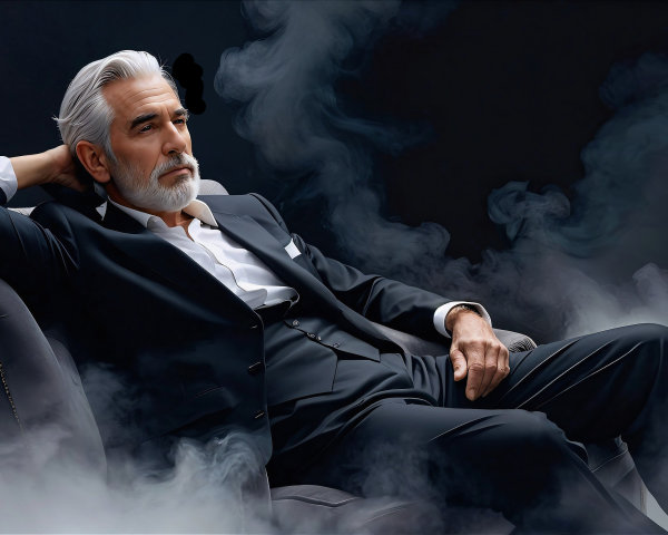 Sophisticated Older Man Relaxing in Stylish Suit