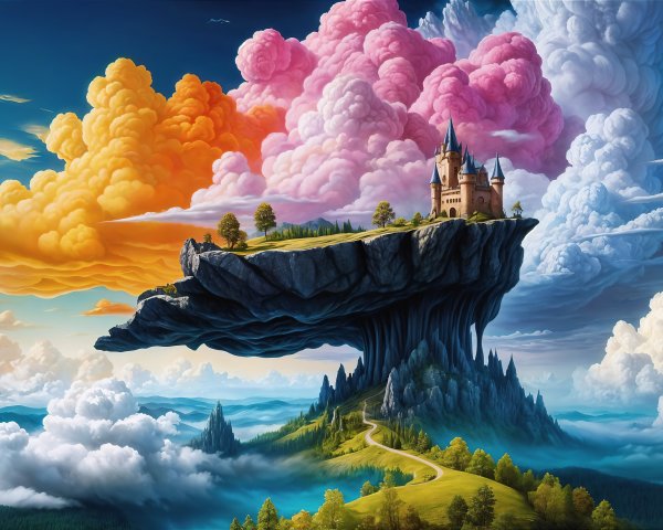 Fantasy Digital Painting of a Floating Castle Island