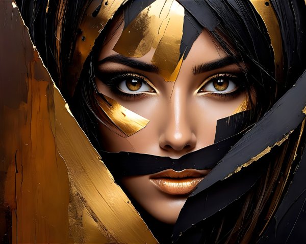 Portrait of a Woman with Abstract Black and Gold Accents