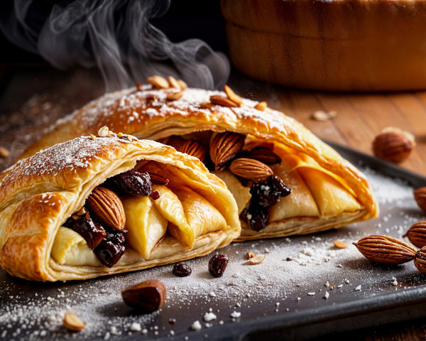 Golden Pastries with Almonds and Sweet Jam Layers