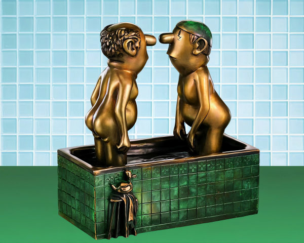 Miniature Fountain with Bald Figures and Duck Sculpture