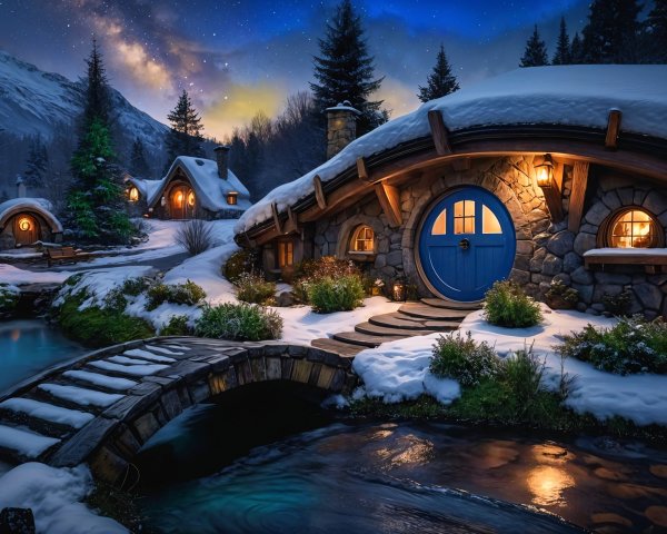 Charming Stone Cottages in a Snowy Winter Landscape