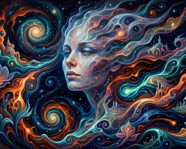 Surreal Digital Painting of Cosmic Woman's Profile