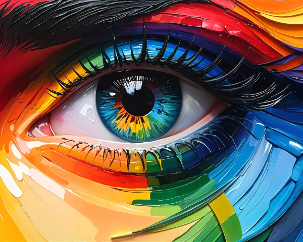 Vivid Close-Up of a Rainbow-Colored Eye
