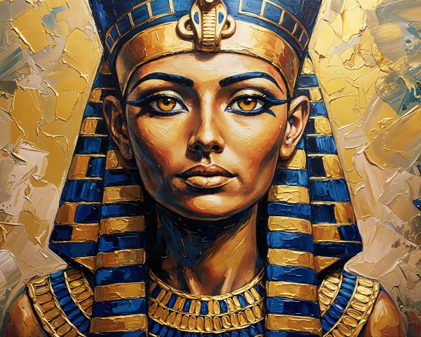 Neo-Expressionist Oil Painting of Egyptian Queen