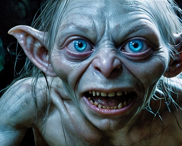 Close-Up of Gollum's Face with Snarling Expression